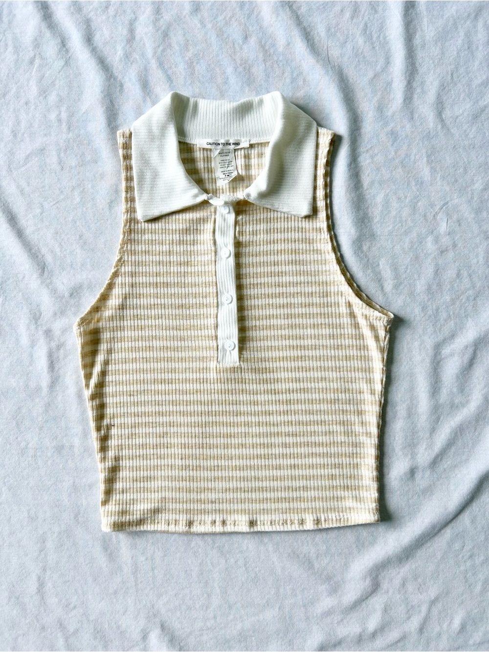 Caution to the Wind Striped Collared Polo Style Sleeveless Crop Top